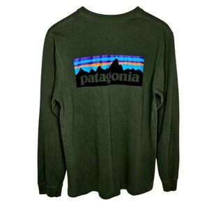 Patagonia Chunky Logo Shirt Men's Responsibili-Tees Long Sleeve Hunter Green M